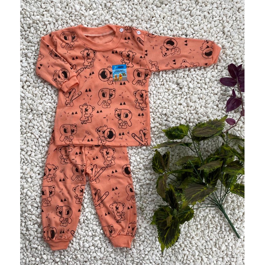 stelan baju bayi lucu murah motif BEAR  VIORI setelan PANJANG 3-18 bulan