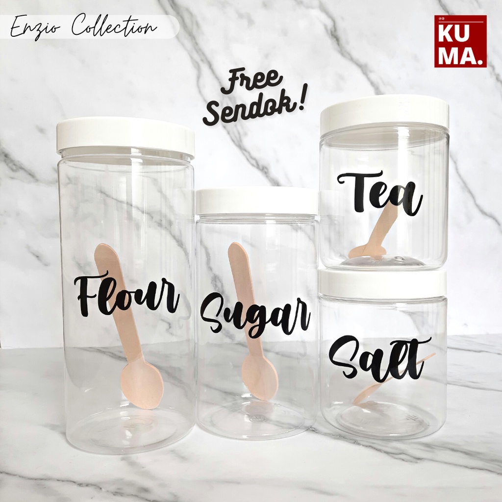 Toples Set Aesthetic Minimalis Free Sendok Kayu Food Grade Toples Gula Kopi Teh Bahan Plastik | Enzio Jar Collection