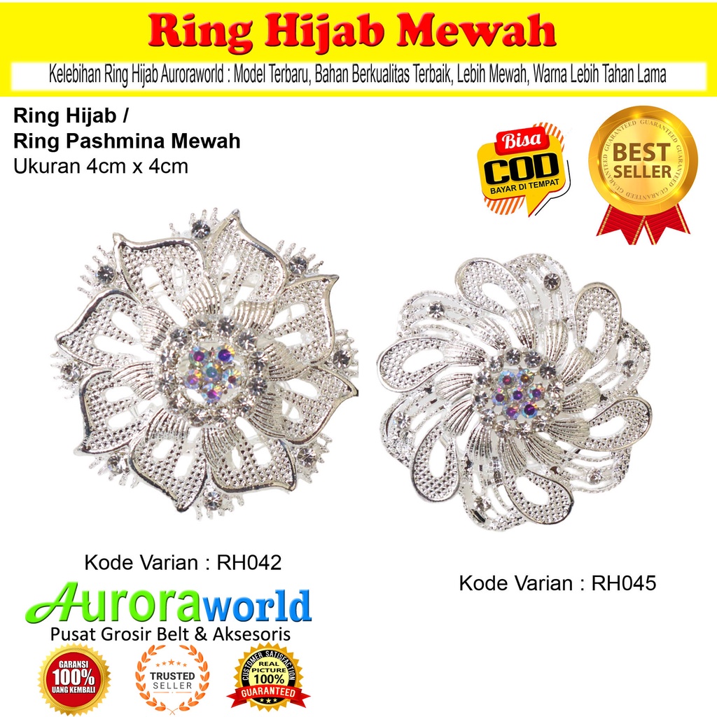 Auroraworld Ring kerudung hijab ring syal permata Ring Pashmina Berlian mutiara Mewah bros cincin kerudung scarf fashion terbaru anti hitam bisa COD RH - 1D