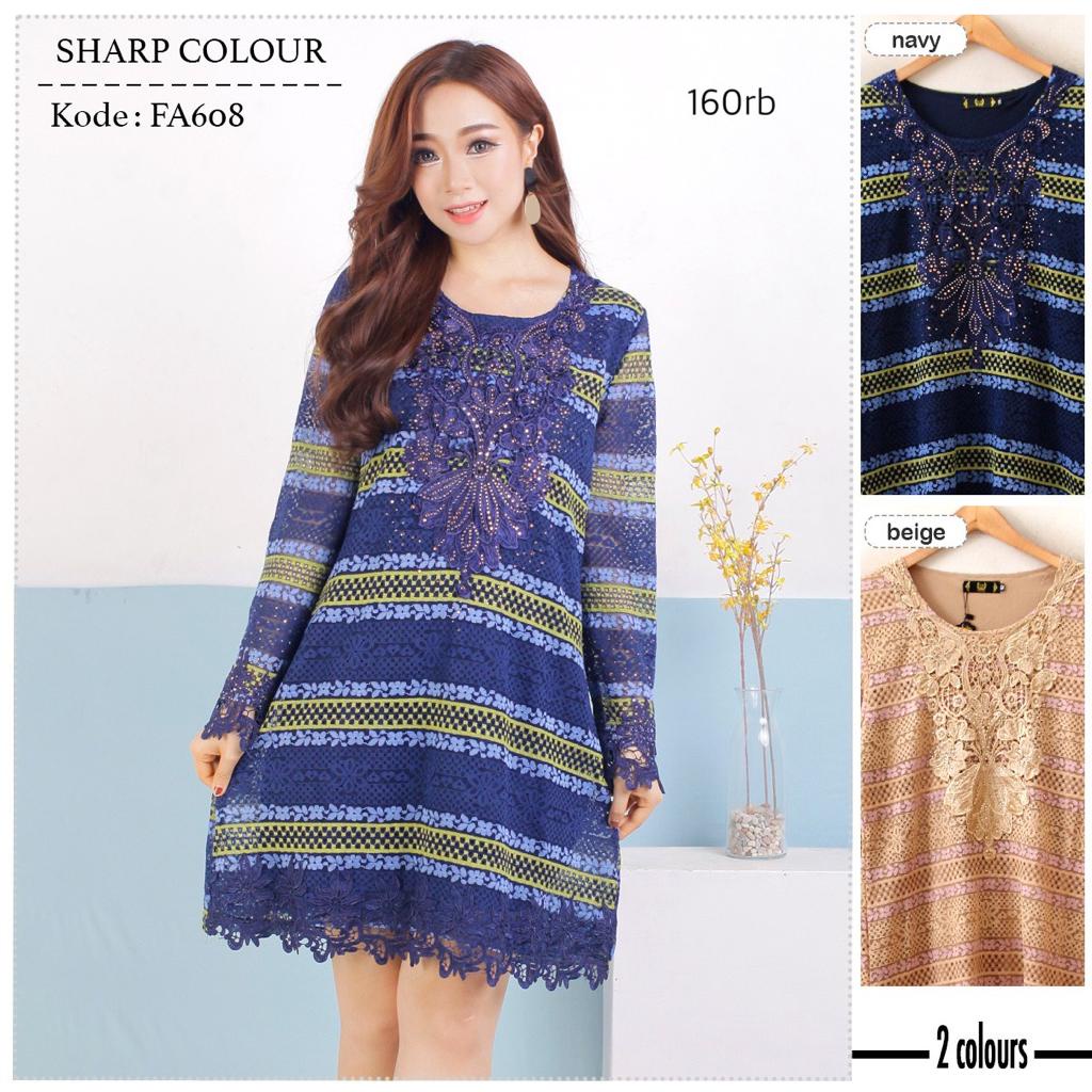 Model Baju Atasan Tunik Renda Brokat Cantik Terbaru Grosir -FA608