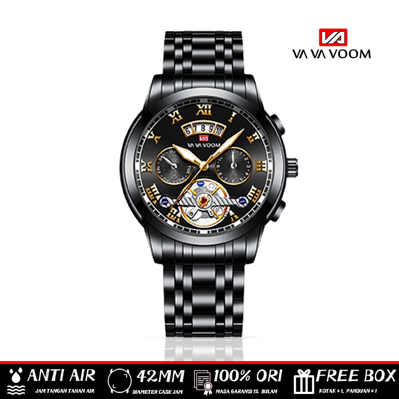 VAVA VOOM 2453 Jam Tangan Pria Original Anti Air Luxury Stainless Steel（Free BOX+Baterai cadangan）