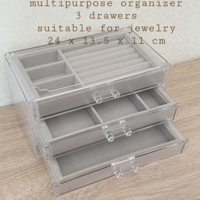 [Ready] Organizer Jewelry Box Kotak Perhiasan 3 Drawers Laci Acrylic Akrilik [Vd40V]