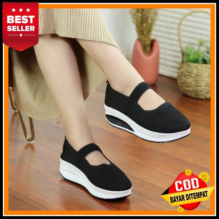 Sandal Selop Wedges Wanita Terbaru Sendal Ibu Mama Kondangan Terlaris - Hitam, 37 Wedges Wanita Kond