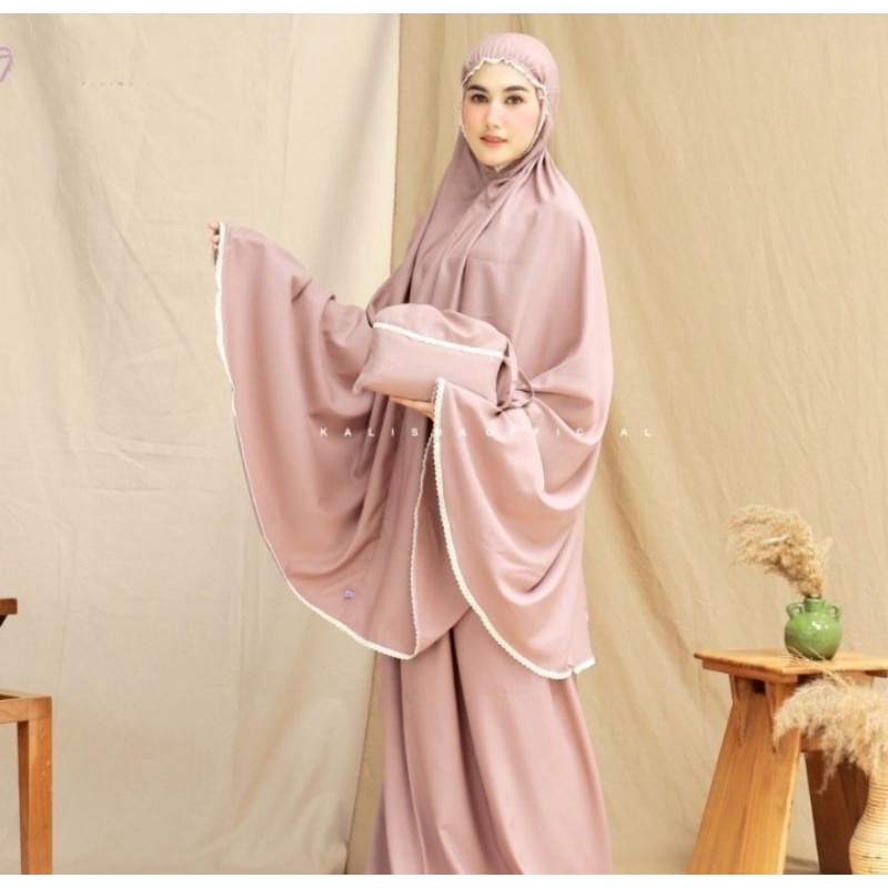 Mukena Katun Polos Renda Rajut Alana Series Premium Traveling Free