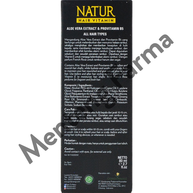 Natur Hair Vitamin Aloe Vera &amp; Provitamin B5 80 ML - Vitamin Semua Jenis Rambut