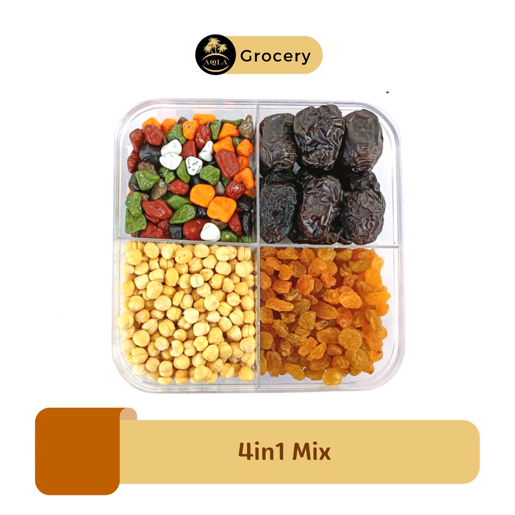 

Paket 4in1 MIX / Cemilan Sehat / Kurma Ajwa / Kacang Arab / Kismis Emas / Coklat / Cokelat Kerikil