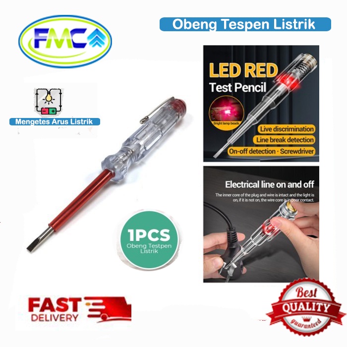 Obeng Tespen Listrik Bolak Balik Obeng Testpen AC Test Pen Tegangan Listrik AC Arus Indikator LED Merah Bagus Praktis Murah