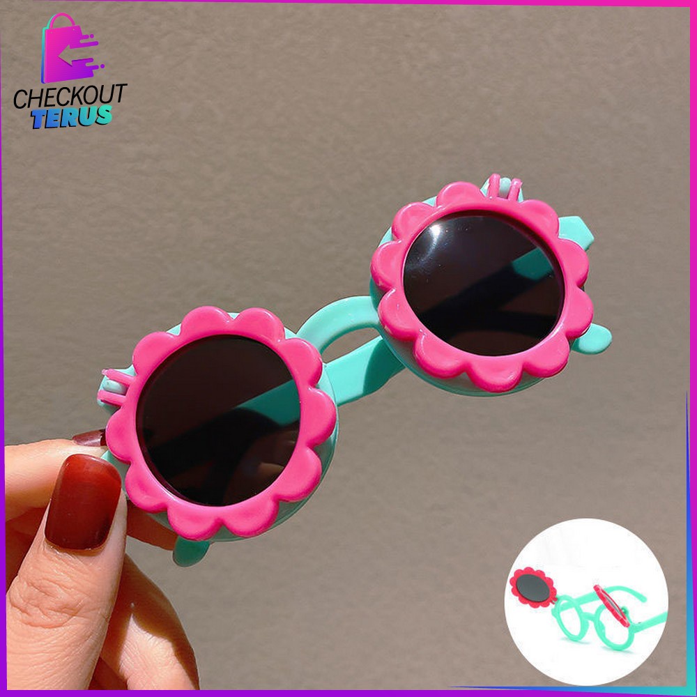 CT C675 Kaca Mata Fashion Lucu Anak Cute Sunglasses Flower Kids Import Korean Style Motif Bunga Buka Tutup