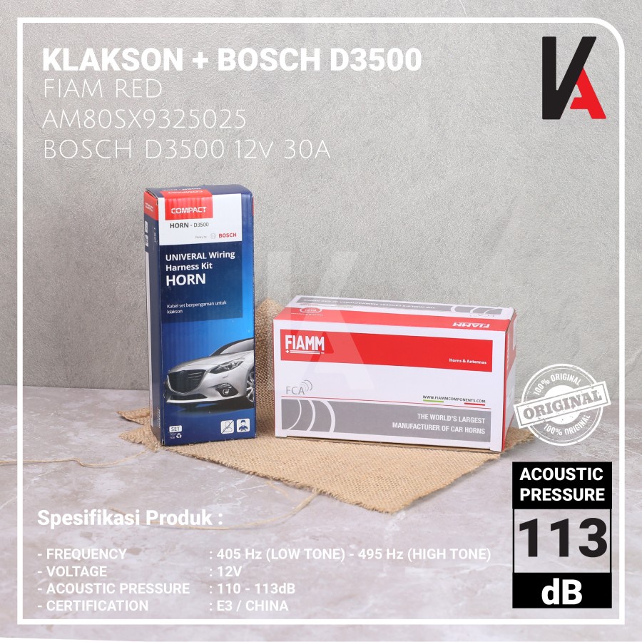 KLAKSON KEONG FIAMM RED ITALY 12V MOBIL DENGAN KABEL RELAY BOSCH D3500