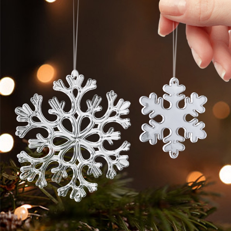 10pcs / lot Ornamen Gantung Desain Snowflakes Palsu Kristal Transparan Untuk Dekorasi Pohon Natal