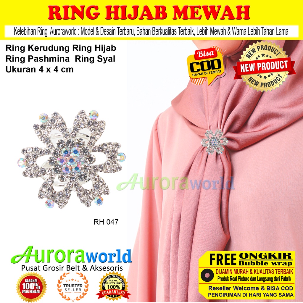 Auroraworld Ring kerudung hijab ring syal permata Ring Pashmina Berlian mutiara Mewah bros cincin kerudung scarf fashion terbaru anti hitam bisa COD RH-1F