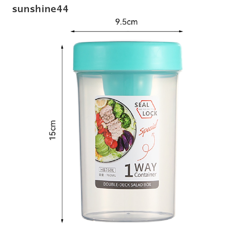 Sunshine 1Pc Gelas Plastik Portable Dengan Tutup + Sendok Untuk Salad / Sarapan