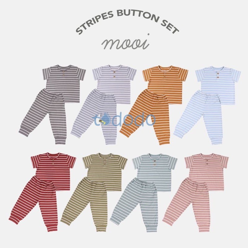 Baju Bayi Setelan Anak Lengan Pendek Celana Panjang Mooi Stripes Button Set 1 - 5 Tahun
