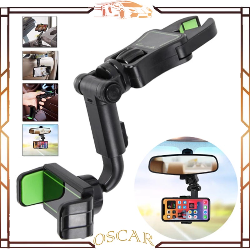 Holder HP Mobil Universal 4 In 1 Car Phone Hoder Gantung 360º Free Rotation Dudukan Handphone Jepit Spion Jok