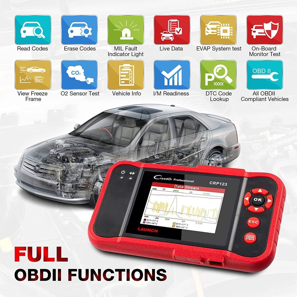 LAUNCH CRP123i Professional Mobil Scanner Obd2 Alat Scanner Mobil OBD2 Scanner OBDII Car Scanner ODB2 Car Diagnostic Tool Check Engine/ABS Airbag /SRS /Transmission Automotive Auto Diagnostic Scan Tool ODB 2 Car Code Reader Free Update LAUNCH Scanner