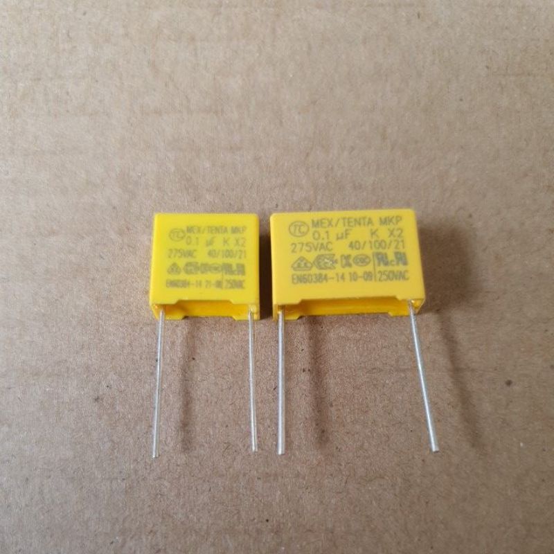KAPASITOR MKT 104-275VAC CAPASITOR MKP 0,1UF-275VAC 10MM 15MM BY TENTA