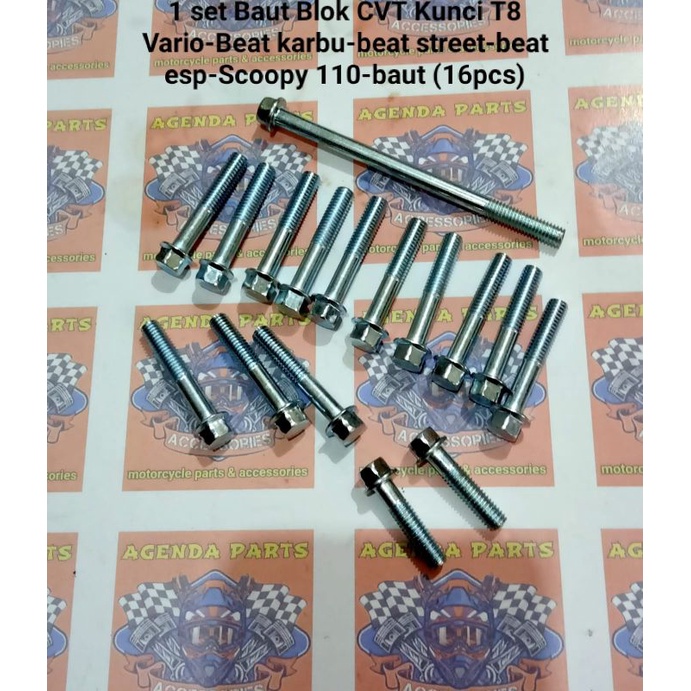 1 set Baut Blok CVT Kunci T8 Vario-Beat karbu-beat street-beat esp-Scoopy 110-baut (16pcs)