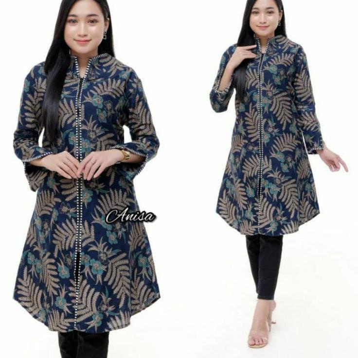 TUNIK BATIK RESLETING DEPAN STANDAR JUMBOATASAN BATIK WANITA  BAJU BATIK WANITA ATASAN BATIK TUNIK [