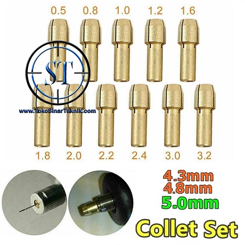 10 Set Collet - Chuck Kuningan 4.3-5.0mm utk Mini Drill Grinder Bor Dremel Dudukan Bor Listrik Shank