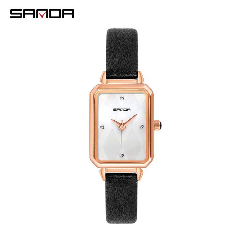 BAHAN HALUS SANDA P1049 Jam Tangan Wanita Analog Tali Kulit Stainless Steel Quartz