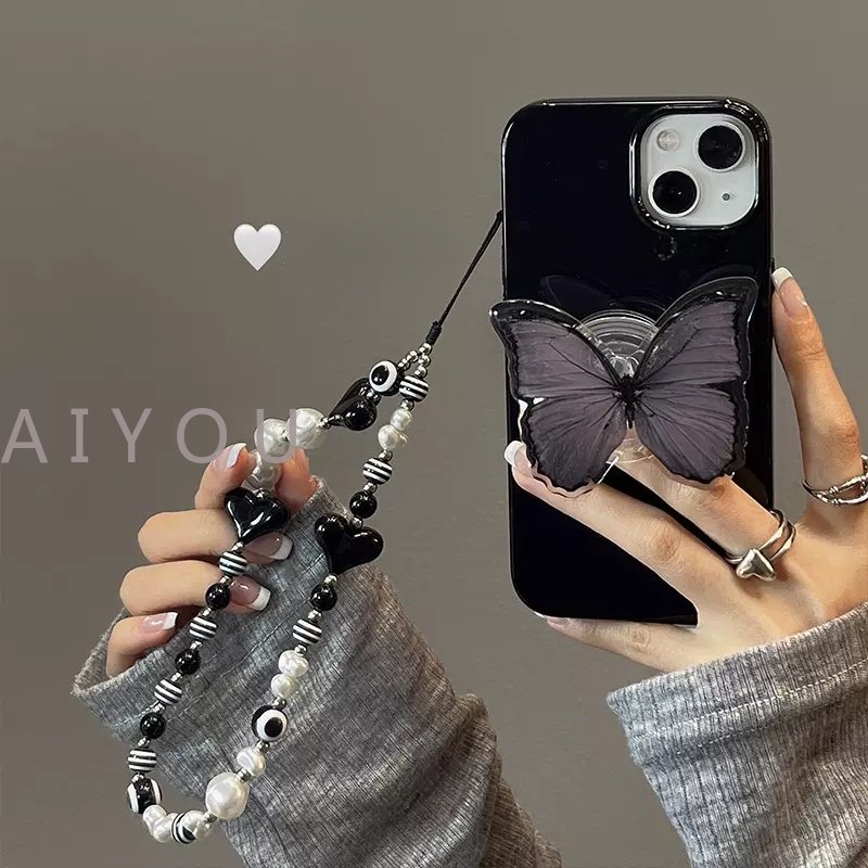 Butterfly Casing IPhone 14 Pro Max 11 Pro Max 12 Pro Max 13 Pro Max X Xr Xs Max 7 8 Plus Se 2020 12mini 13 Motif Kupu-Kupu + Rantai