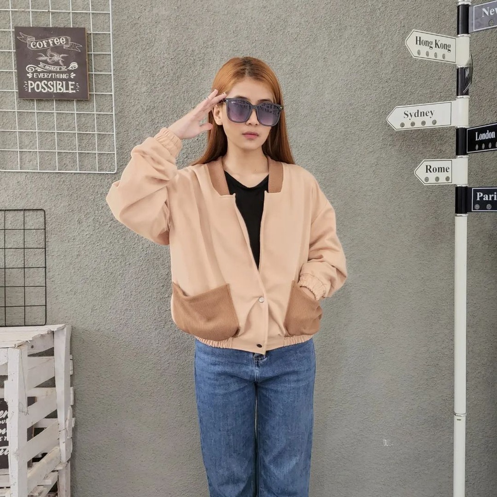 POCKY RIB STILE Sweater Wanita Oversize Pakaian Kardigan Korean Look Style Fashion Terkini OOTD Kasual Outfit