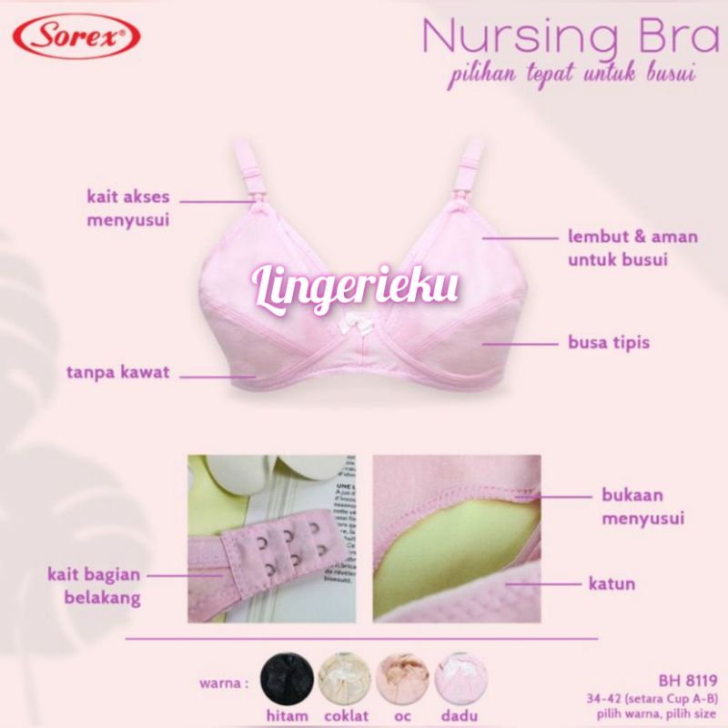 Sorex 8119 BH Bra Wanita Menyusui Sorex Asli Original / Maternity Bra Sorex Tanpa Kawat Dan Busa