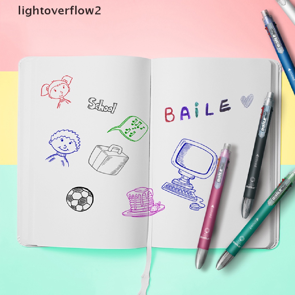 (lightoverflow2) 6 In 1 Pulpen 5 Warna Dengan Penghapus Otomatis Untuk Sekolah / Kantor