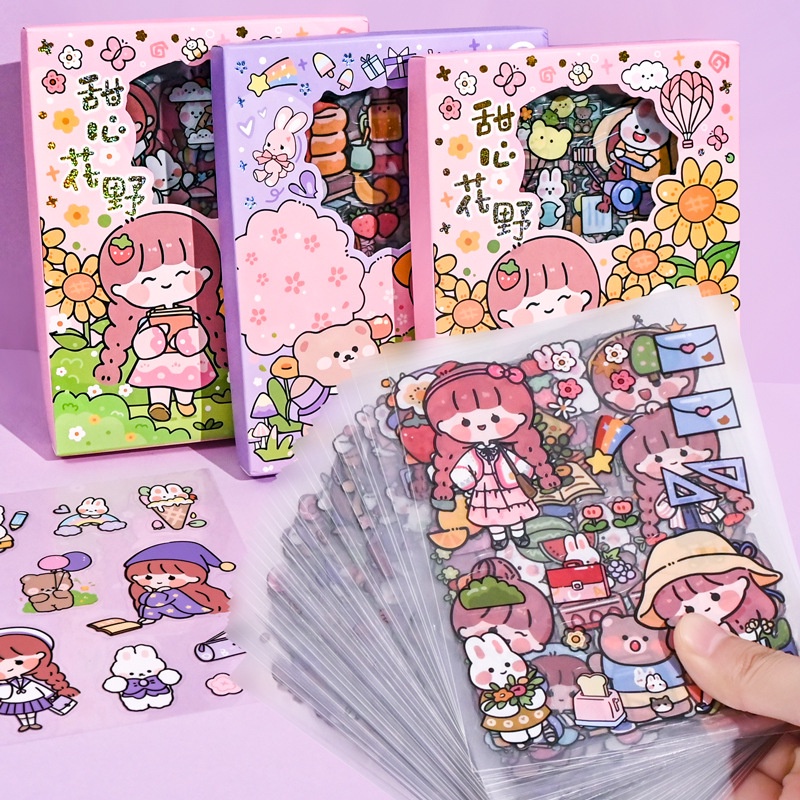 PAOPAO Stiker 1 Box Set isi 50 Lembar Aki Chan Cute Import Bahan PET Stiker Aesthetic