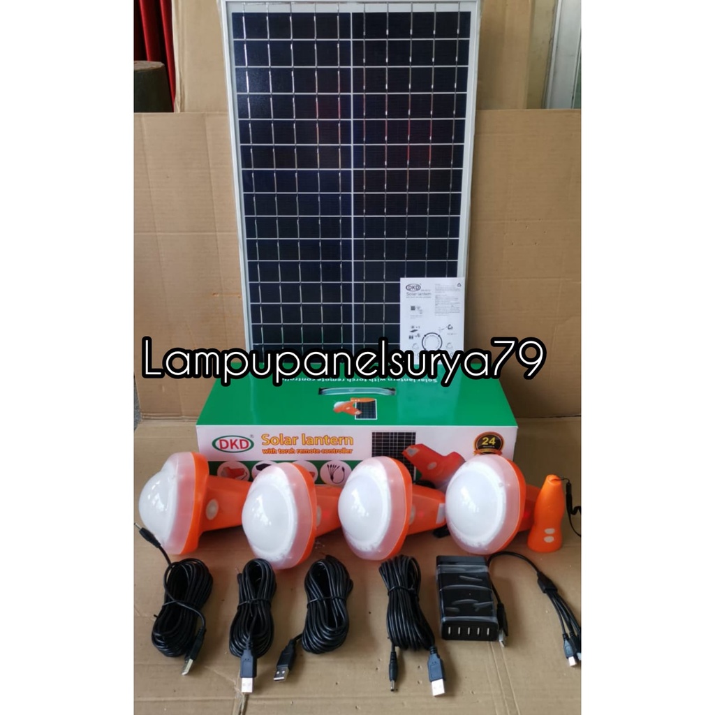 DKD senter lampu LTSHE Sehen 4 lampu + 1 senter solar panel 20wp