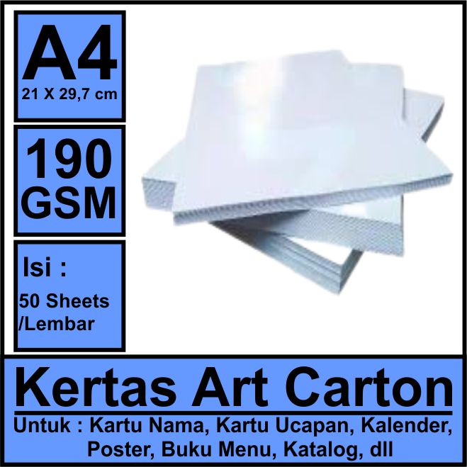 

Kertas Art Karton A4 190 gram / 50 Lembar
