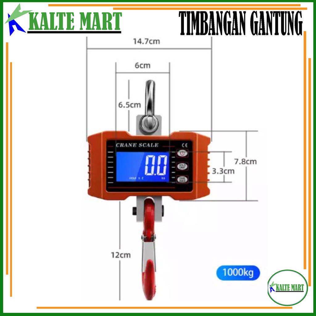 KALTE Timbangan Gantung Digital 1000Kg Timbangan 1 ton Timbangan Gantung 1 ton