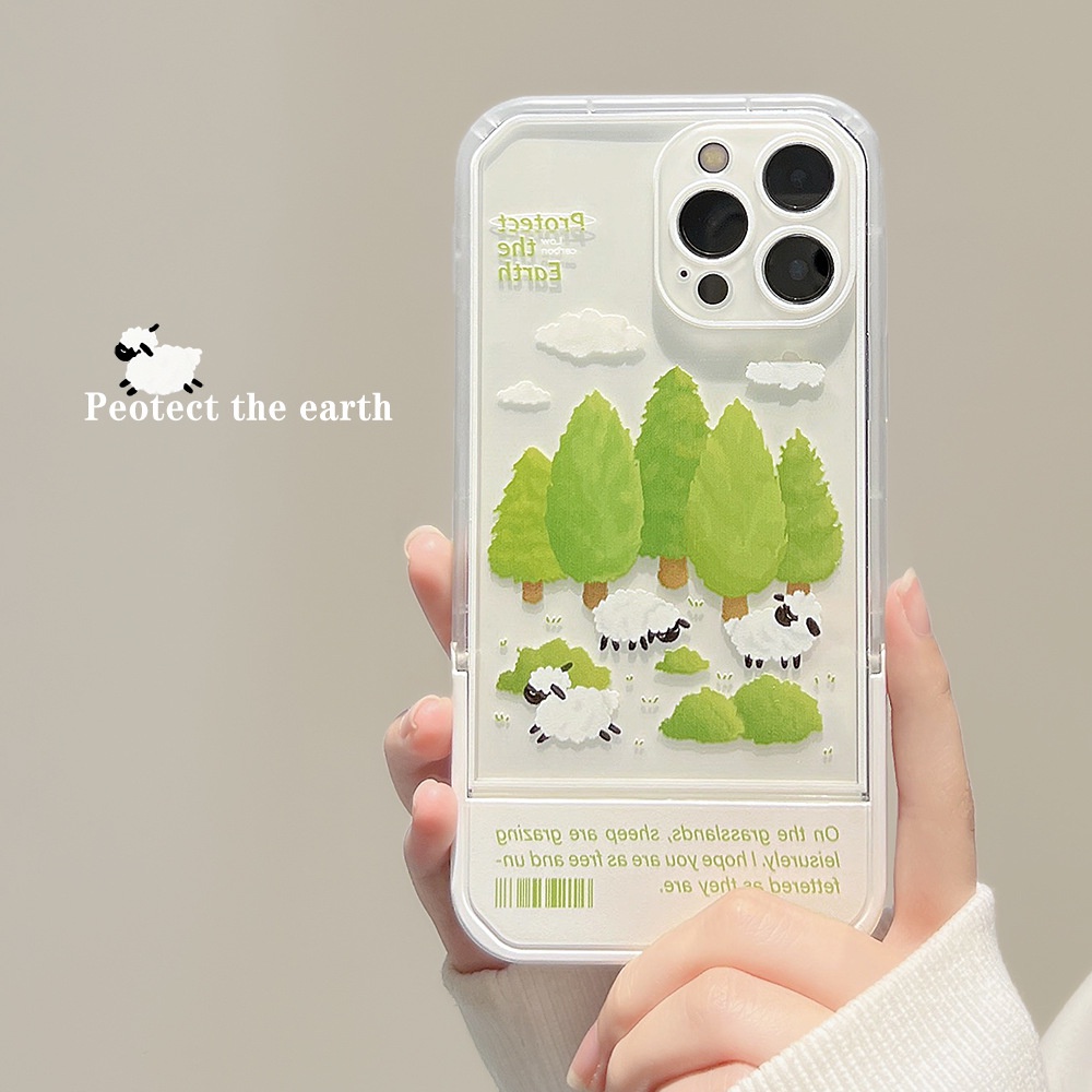 Case Pelindung Bahan Silikon Motif Hutan Domba Dengan Stand Holder Untuk Iphone 14 7 8 Se 2020 7 + 8PLUS XS XR 11 12 13 PRO MAX
