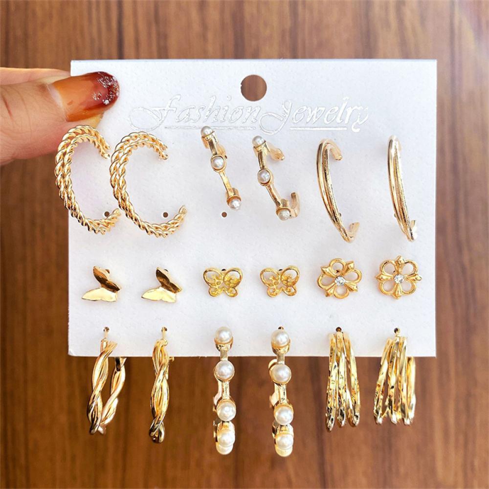 Timekey Set Anting Tusuk Desain Hatibulanbintang Hias Mutiara Untuk Wanita C8F6