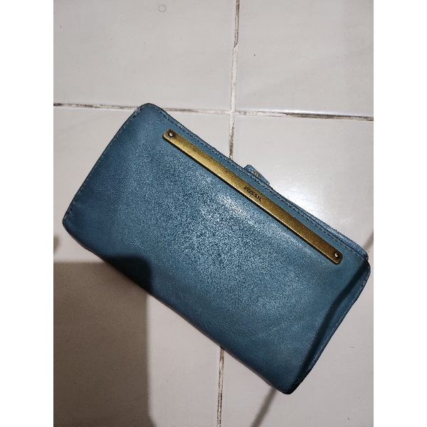 preloved dompet fossil biru authentic kulit leather second bekas