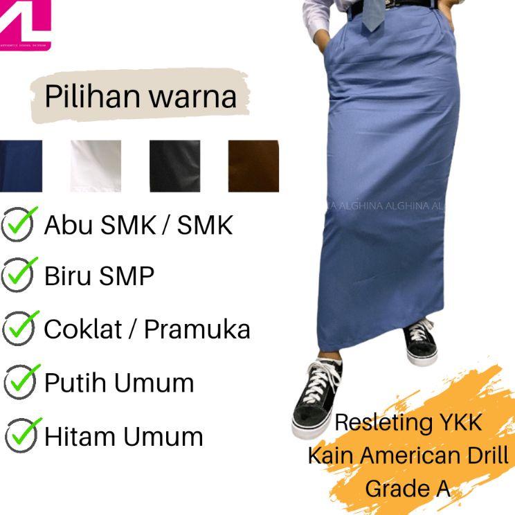 [CODEXO22] ALGHINA Rok Sekolah Anak SMA/SMK Model Span Belakang Panjang Warna Abu-Abu,Hitam,Coklat &