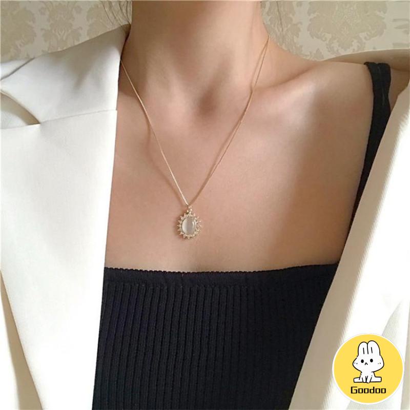 Retro Light Luxury Opal Kalung Wanita All-Match Hadiah Ulang Tahun Sederhana -Doo