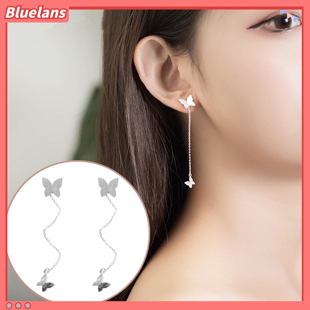 Anting Stud Liontin Kupu-Kupu Ganda Gaya Elegan Untuk Wanita