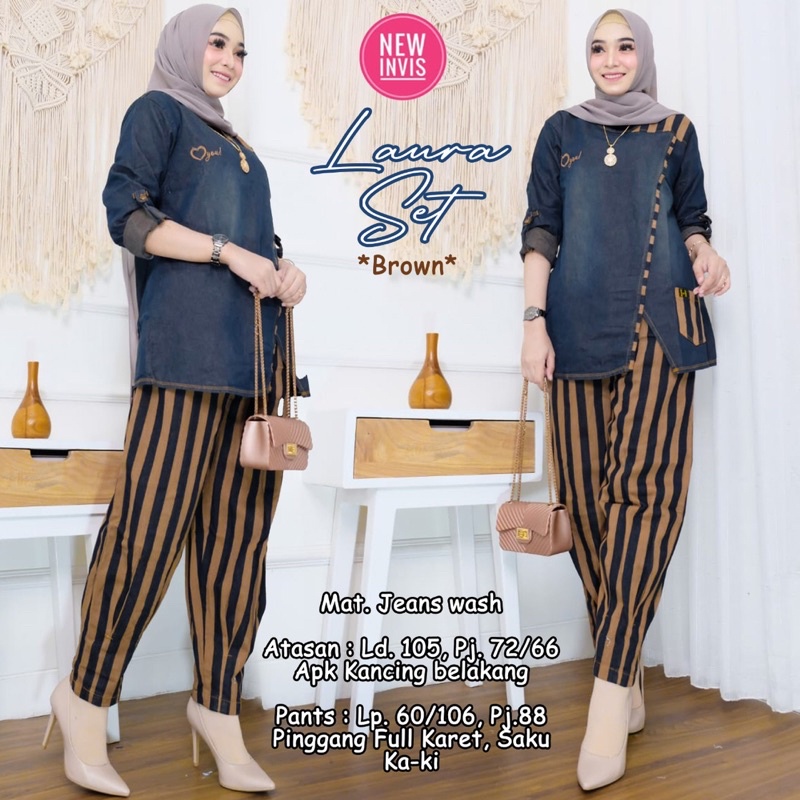 Setelan jeans set wanita ori invis murah solo