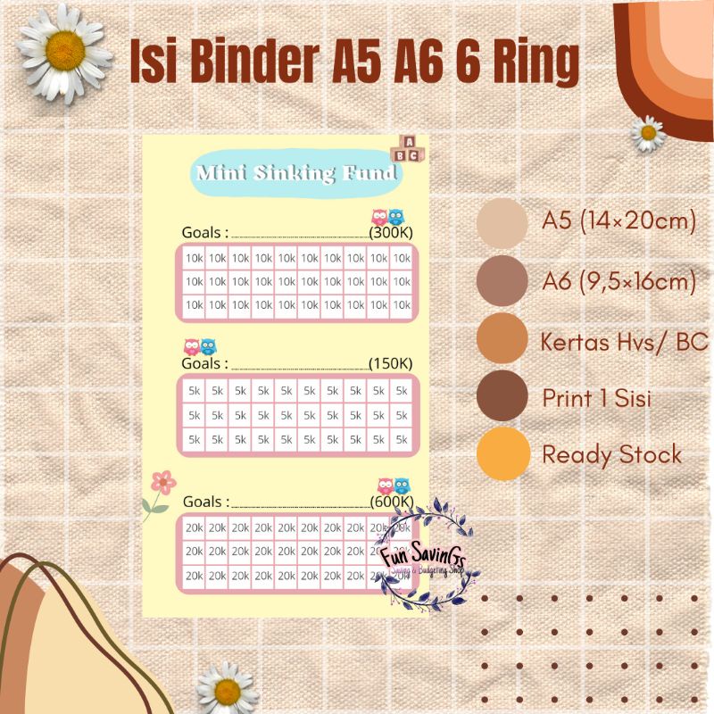 

[FUN] Isi Binder A5 A6 6 Ring | Mini Sinking Fund