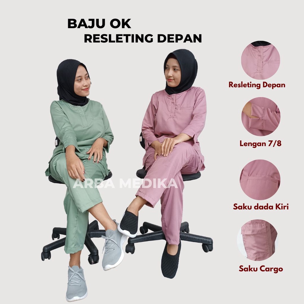 Baju OK OKA RESLETING DEPAN Lengan 7/8 Dokter Petugas medis Perawat Jaga Toyobo