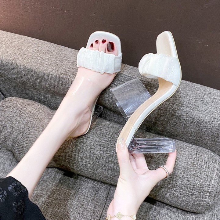 Sandal Hak Tinggi Perempuan Simple Sendal Heels Wanita Mika Kerut High Heels Cewek Unik Import SH-034