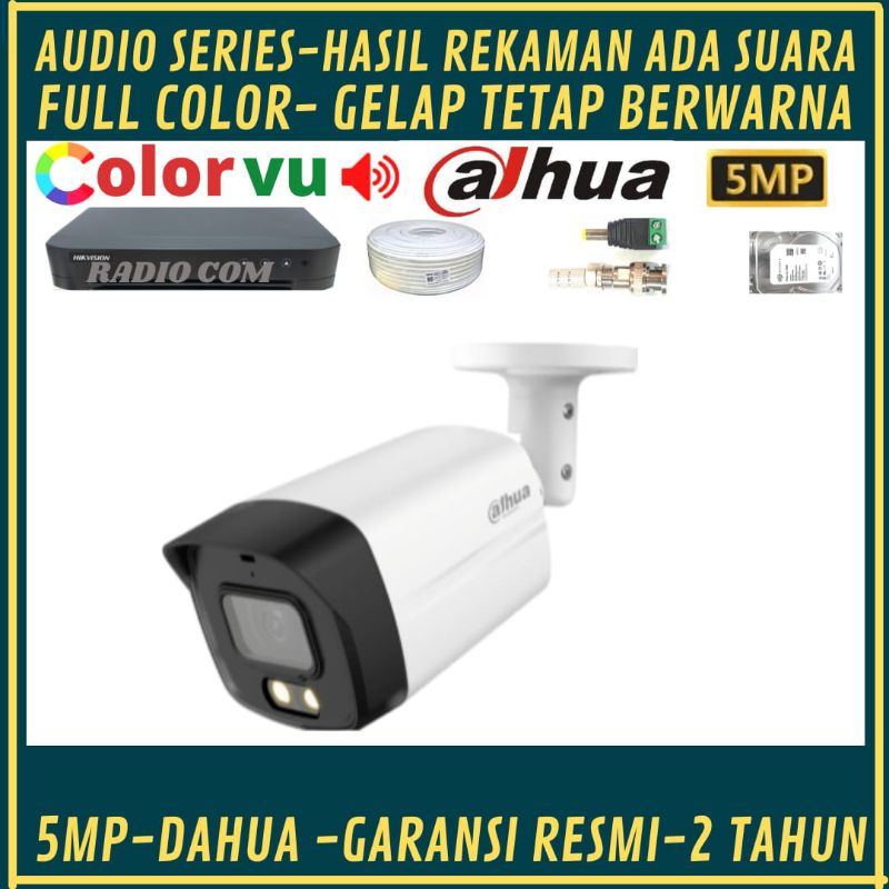 PAKET CCTV DAHUA 5MP FULL COLOR 4 CHANNEL 1 KAMERA AUDIO FULL COLOR