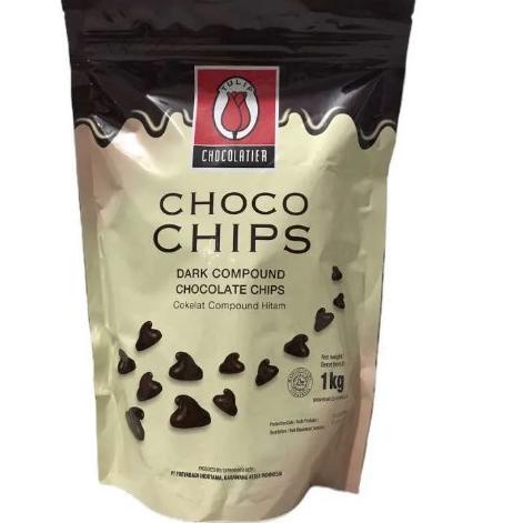 

Penawaran Terbaik--Tulip choco chips dark compound chocochip chocolate chips dark coklat 1kg coklat masak coklat cookie