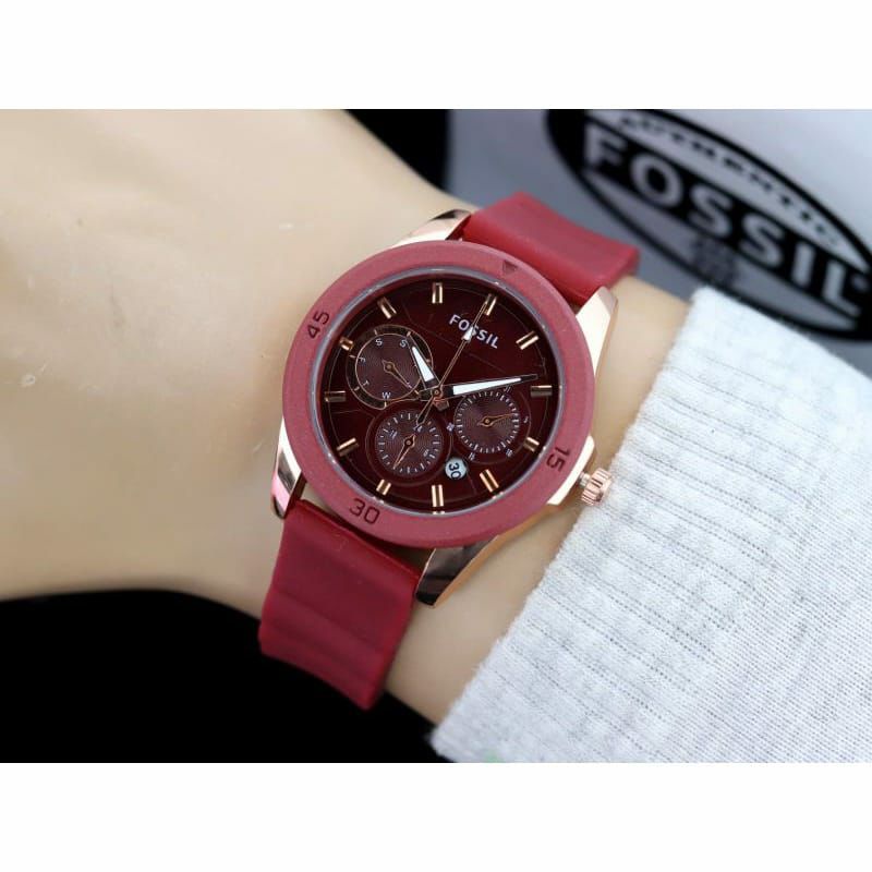 Jam Tangan Foss1l Kasual Rubber Terlaris Pria Wanita Tanggal Aktif Chrono off