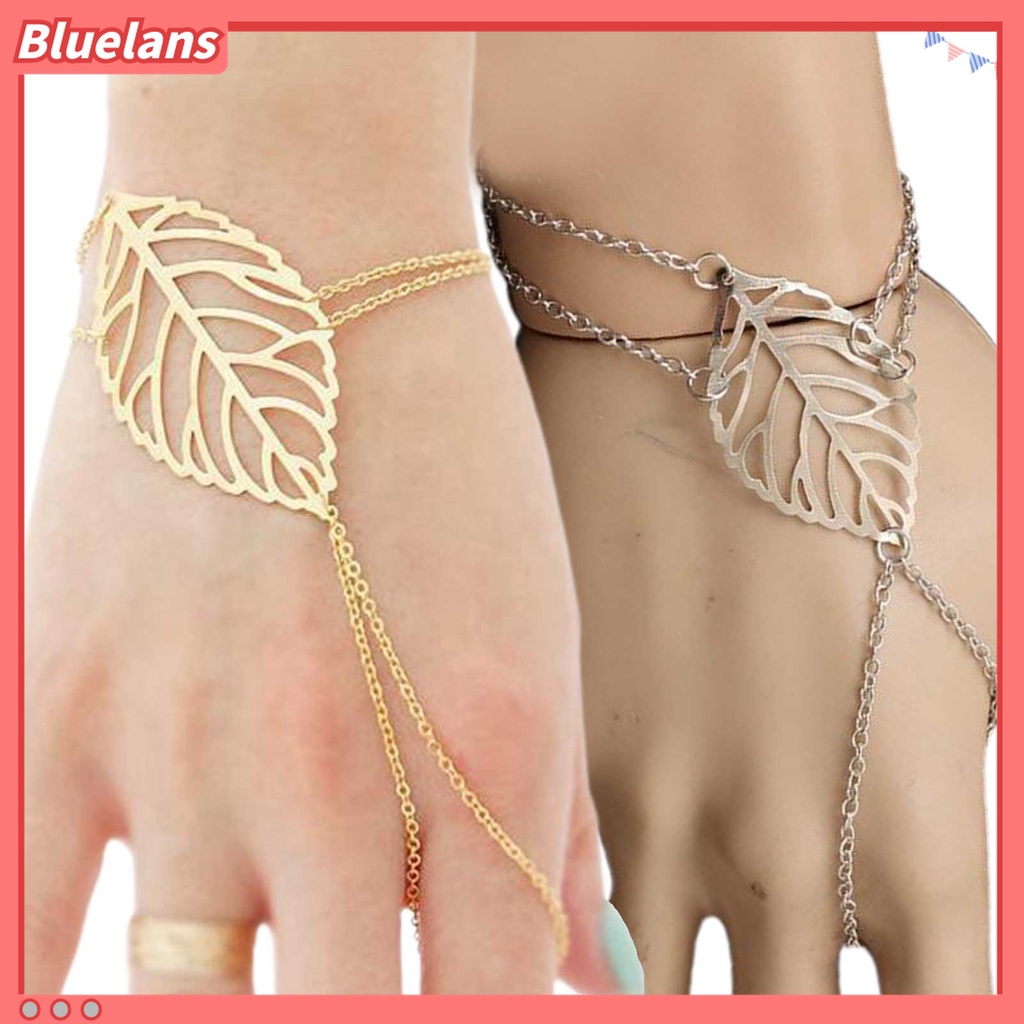 Gelang Rantai Cincin Multilayer Model Daun Hollow Untuk Wanita