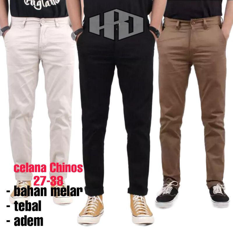 TERBARU Celana Chinos Panjang Pria Melar 27-38 BISA COD Pingggang Sabuk Murah Berkualitas Model Pensil Bahan Katun Chino 4 Warna