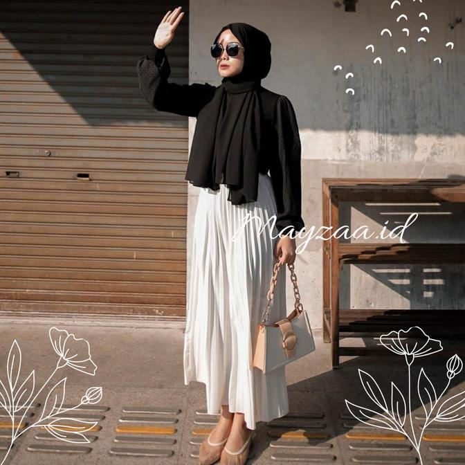 rok plisket premium putih mayzaa.id / Rok plisket murah / Rok panjang