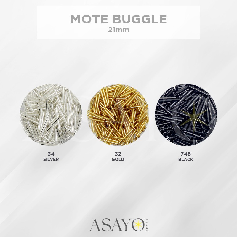 (ECER) Buggle 21mm - 2.1cm Silver Lined Mote Bambu Panjang Gold Mas isi 100gram