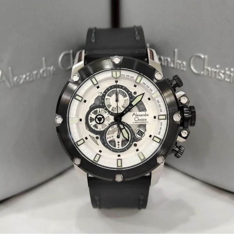 Alexandre christie Jam Pria AC 6564 silver white Original Garansi resmi 1 tahun